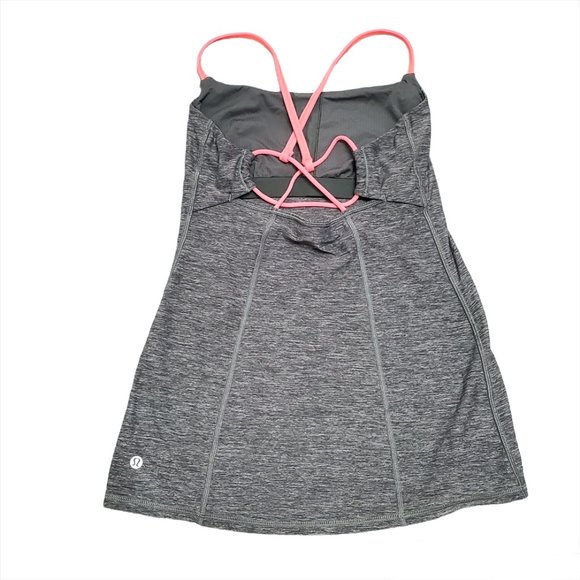 Lululemon Womens Dancing Warrior Tank 6 Heathered Slate Grapefruit Strap… - Picture 3 of 8
